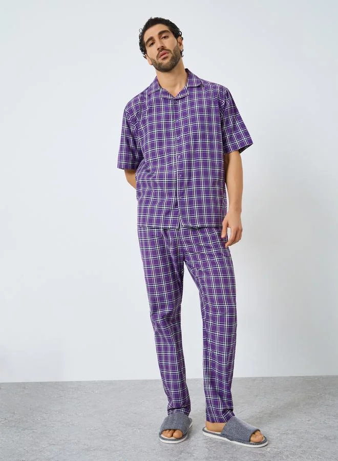 Men Relaxed Fit Checked Shirt and Pyjama Set